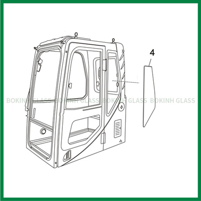 SUMITOMO CATERPILLAR Excavator Cab Glass Left Door الخلفية الموضع رقم 4 استبدال الزجاج الأمامي